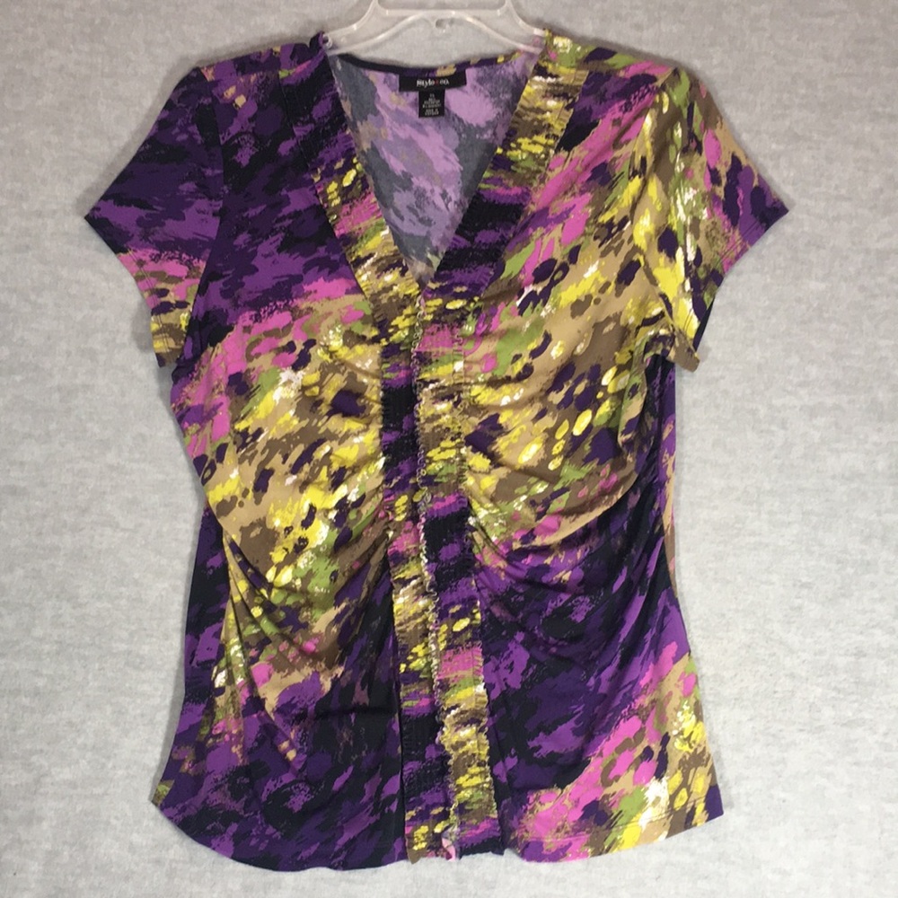 STYLE & CO Mardi Gras Abstract Design Wearable Art Comfy Stretch Jersey Knit